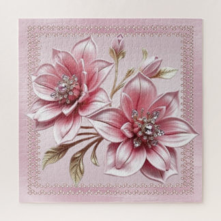 Modern Pink Flowers Jigsaw Puzzle Legpuzzel