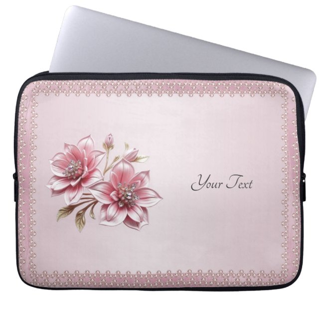 Modern Pink Flowers Laptop Sleeve (Voorkant)