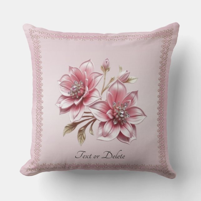 Modern Pink Flowers Throw Pillow Kussen (Voorkant)