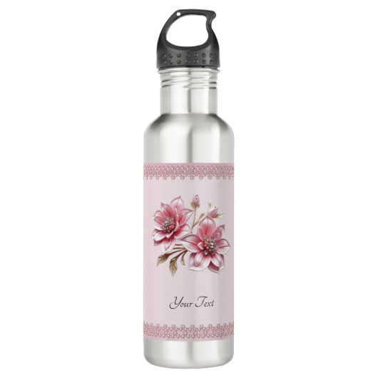 Modern Pink Flowers Water Bottle Waterfles (Voorkant)