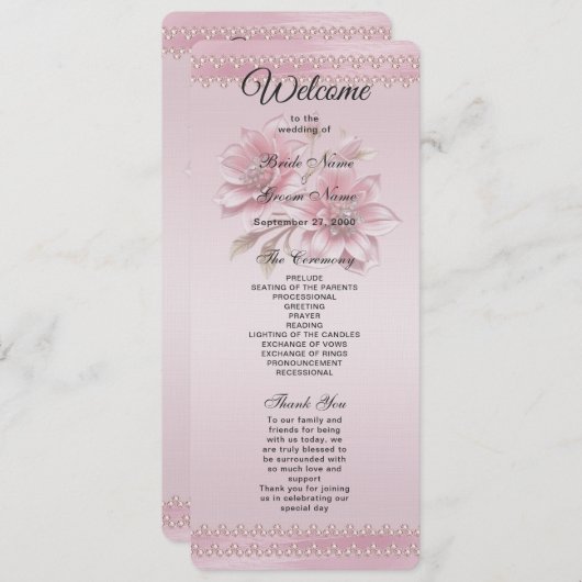 Modern Pink Flowers Wedding Program Programma (Voorkant / Achterkant)