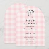 Modern Pink Gingham mobiel Baby shower Kaart (Voorkant / Achterkant)