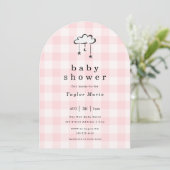 Modern Pink Gingham mobiel Baby shower Kaart (Staand voorkant)