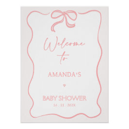 Modern Pink Girl Bow Baby shower Welkom Perfect Poster