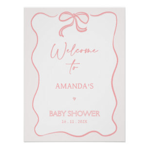 Modern Pink Girl Bow Baby shower Welkom Perfect Poster