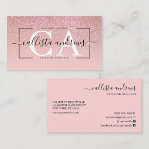 Modern Pink Glitter Gradient Signature Script Visitekaartje