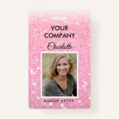 Modern Pink Glitter Medewerker Foto ID Badge (Voorkant)