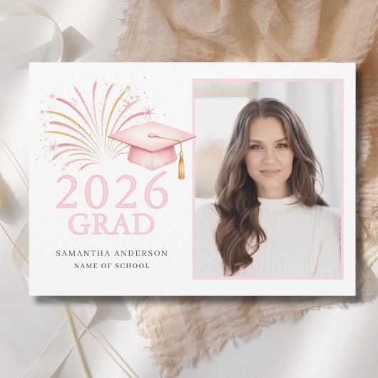 Modern Pink Gold 2026 Grad  Aankondiging
