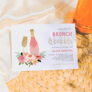 Modern Pink & Gold Glitter Bridal Brunch & Bubble Kaart