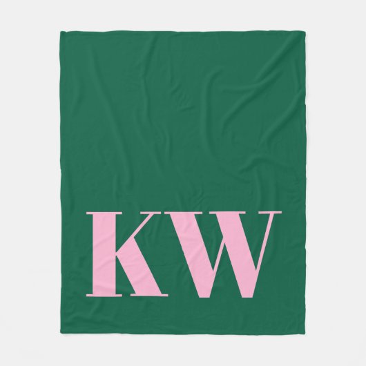 Modern Pink Green Monogram Initials Personalized Fleece Deken (Voorkant)