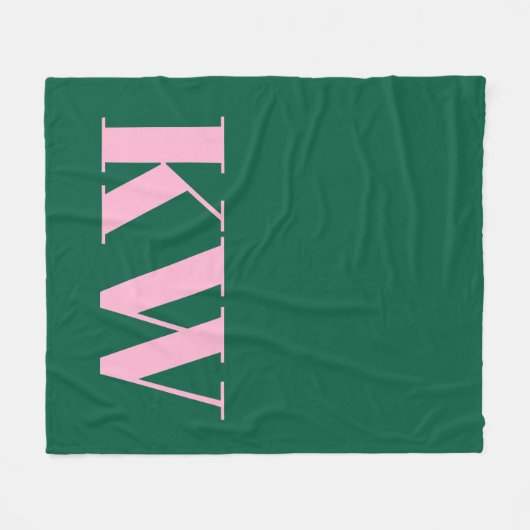 Modern Pink Green Monogram Initials Personalized Fleece Deken (Voorkant (Horizontaal))