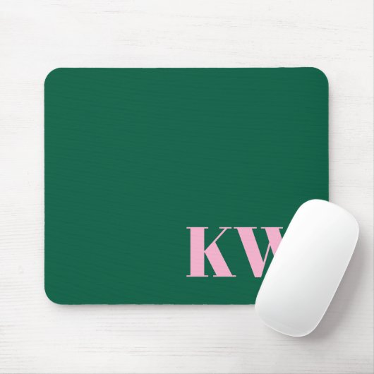 Modern Pink Green Monogram Initials Personalized Muismat (Met muis)