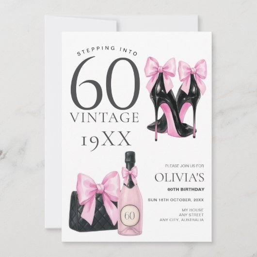 Modern Pink Invitation pour son 60e anniversaire (Devant)