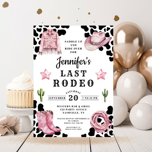 Modern Pink Last Rodeo Bachelorette Kaart