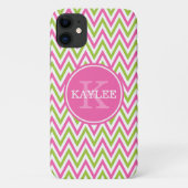 Modern Pink Lime Green Chevron & Monogram Case-Mate iPhone Case (Achterkant)