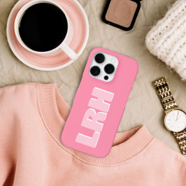 Modern Pink Minimalist Vertical Monogram iPhone Ca 16 Pro Hoesje