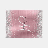 Modern Pink Ombre Folie Silver Glitter Monogram Fleece Deken (Voorkant (Horizontaal))