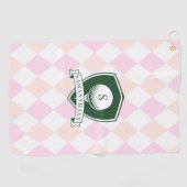 Modern Pink Pattern Green Golf Ball Name Monogram Golfhanddoek (Horizontaal)