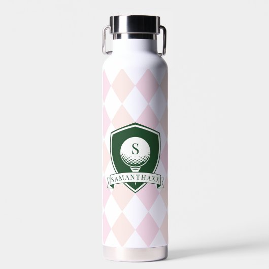 Modern Pink Pattern Green Golfer Name Monogram Waterfles (Voorkant)