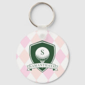 Modern Pink Pattern Name Initial Monogram Golf Sleutelhanger (Achterkant)