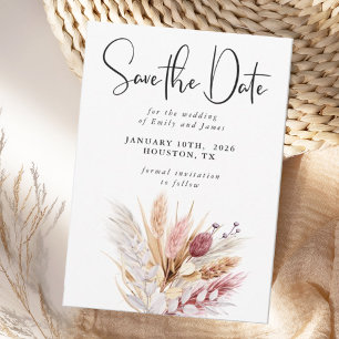 Modern Pink Peach Boho Pampas Bouquet Wedding Save The Date