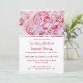 Modern Pink Peony Wedding Invitation Kaart (Staand voorkant)