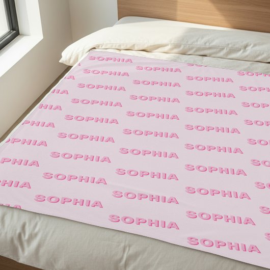 Modern Pink Personalized Repeating Name Pattern Fleece Deken
