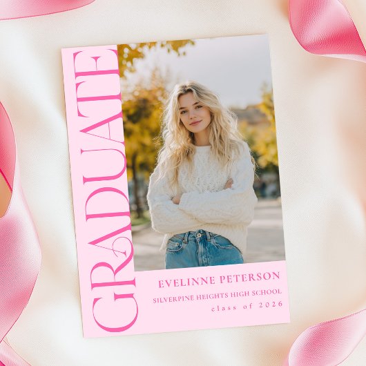 Modern Pink Photo Graduation Invitation