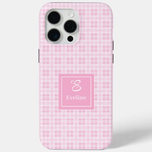 Modern Pink Plaid iPhone Case Chic Custom Name (Achterkant)
