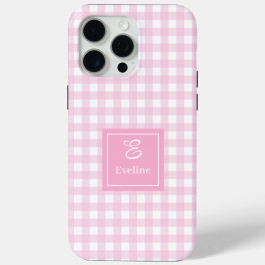 Modern Pink Plaid iPhone Case – Clear Name Accent (Achterkant)