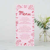 Modern Pink Red Hearts Hand Drawn Valentine Menu (Debout devant)