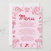 Modern Pink Red Hearts Hand Drawn Valentine Menu (Devant)