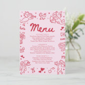 Modern Pink Red Hearts Hand Drawn Valentine Menu (Debout devant)