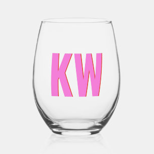 Modern Pink Red Shadow Monogram Personalized Wijnglas Zonder Voet