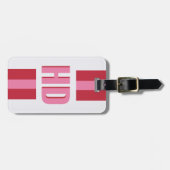 Modern Pink Red striped Shadow Monogram cute Girly Bagagelabel (Voorkant horizontaal)