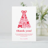 Modern Pink Red Tree Bow Birthday Bedankkaart (Staand voorkant)