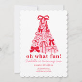 Modern Pink Red Tree Bow First Birthday Kaart (Voorkant)