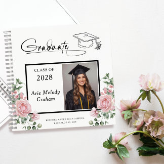 Modern Pink Roses Graduation 2 Photo Guestbook Notitieboek