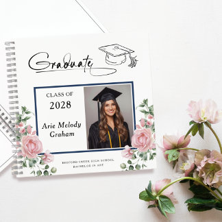 Modern Pink Roses Graduation 2 Photo Guestbook Notitieboek