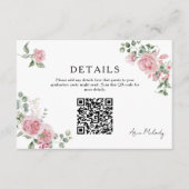 Modern Pink Roses QR-code Details Graduation Informatiekaartje (Voorkant)
