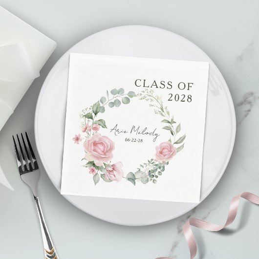 Modern Pink Roses Script Class of Graduation Servet