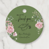 Modern Pink Roses Script Graduation Bedankjes Labels (Voorkant)