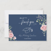 Modern Pink Roses Script Graduation Bedankkaart (Voorkant)