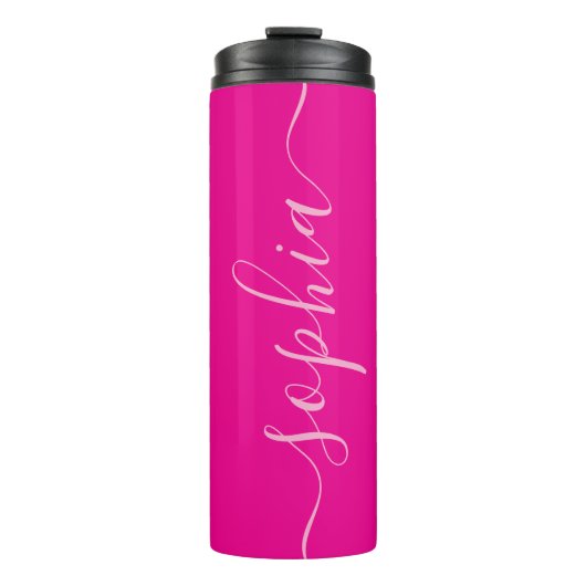 Modern Pink Script Name Thermal Tumbler Thermosbeker (Voorkant)