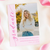 Modern Pink Script Photo Graduation Invitation