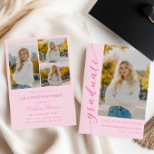 Modern Pink Script Photo Graduation Invitation
