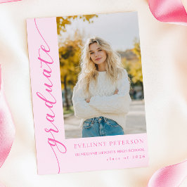 Modern Pink Script Photo Graduation Invitation Kaart