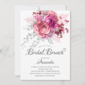 Modern Pink & Silver Floral Bridal Brunch Kaart (Voorkant)