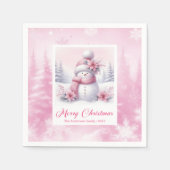Modern Pink Snowman Kids Winter Forest Pinkmas Servet (Voorkant)