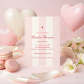 Modern Pink Stripe Heart Valentine Baby Shower Kaart